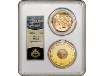 1857-S $20 SS Central America w/Pinch MS62