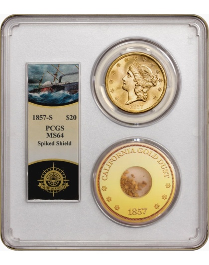 1857-S $20 SS Central America w/Pinch MS64