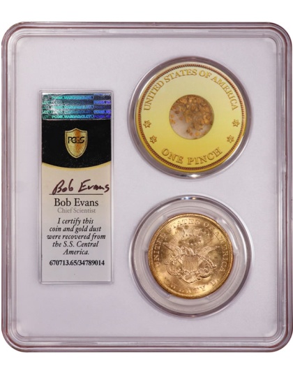 1857-S $20 SS Central America w/Pinch MS65