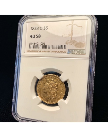 1838-D $5 Liberty Gold AU58 NGC