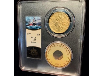 1855 $20 Liberty Kellogg S.S.C.A AU55 PCGS