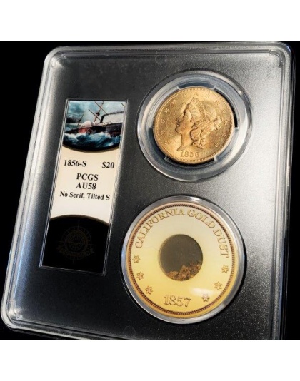 1856-S $20 Liberty SSCA AU58 No Serif-Tilted S PCGS