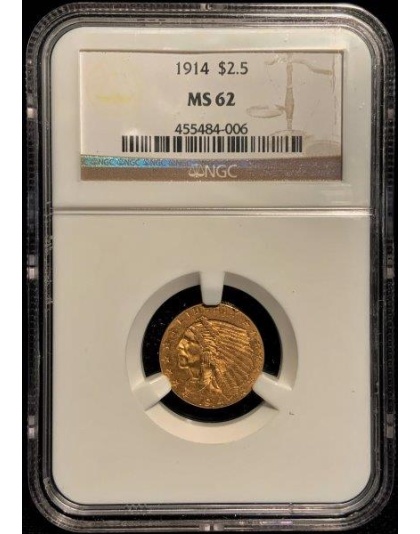 1914 $2.50 Indian Gold MS62 NGC