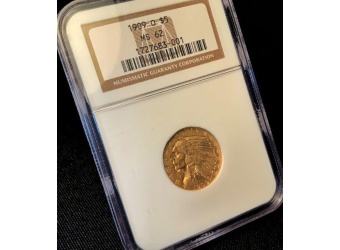 1909-O $5 Indian Gold MS62 NGC