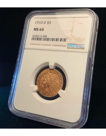 1910-D $5 Indian Gold MS64 NGC