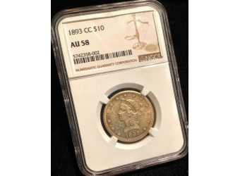 1893-CC $10 Liberty Gold AU58 NGC