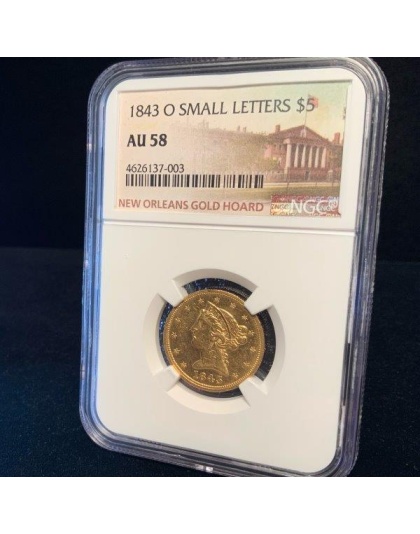 1843-O $5 Liberty Gold AU58 Small Letters NGC