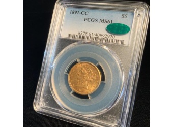1891-CC $5 Liberty Gold MS61 CAC PCGS