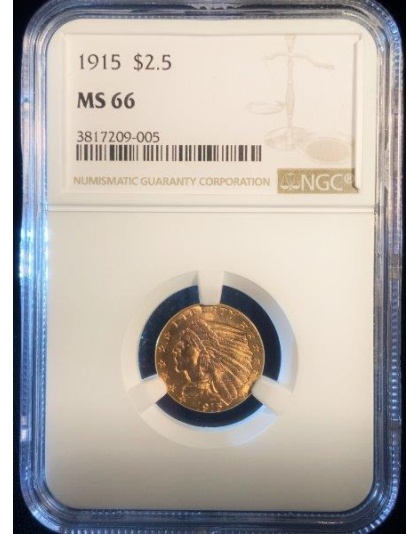 1915 $2.50 Indian Gold MS66 NGC
