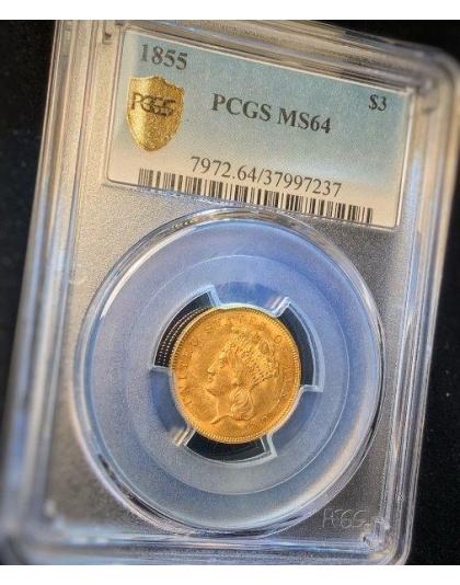 1855 $3 Princess MS64 PCGS