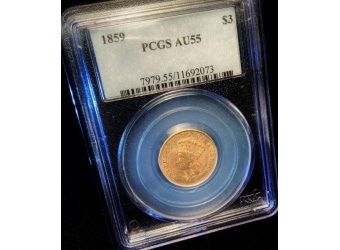 1859 $3 Princess AU55 PCGS
