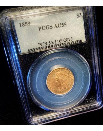 1859 $3 Princess AU55 PCGS