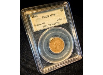 1863 $3 Princess AU50 PCGS