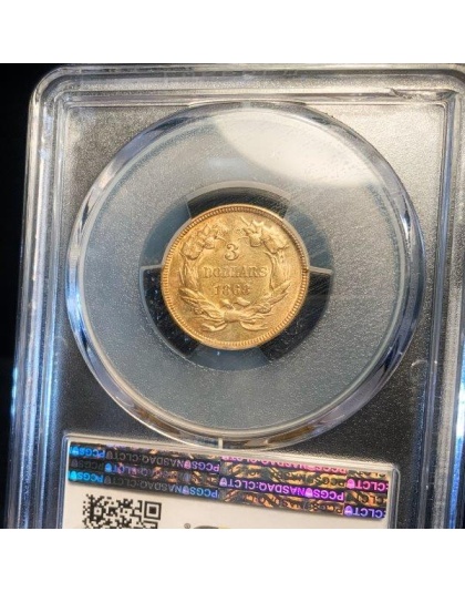 1868 $3 Princess AU58 PCGS