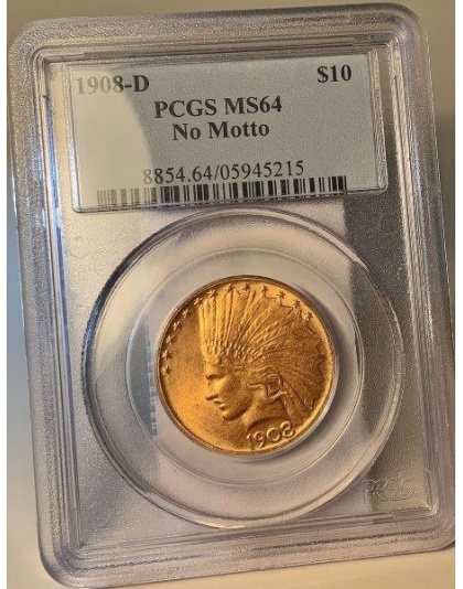 1908-D $10 Indian Gold No Motto MS64 PCGS