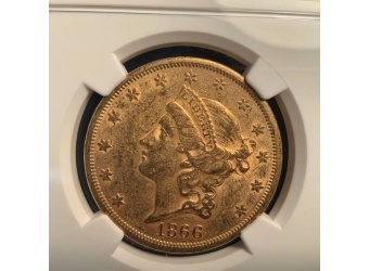 1866-S $20 Liberty AU58 NGC