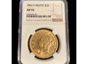 1866-S $20 Liberty AU55 NGC