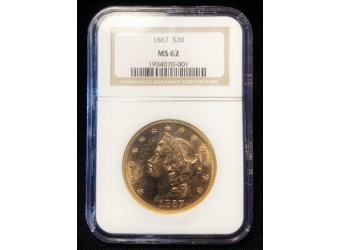 1867 $20 Liberty MS62 NGC