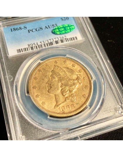 1868 $20 Liberty AU58 CAC NGC
