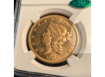 1868 $20 Liberty AU58 CAC NGC