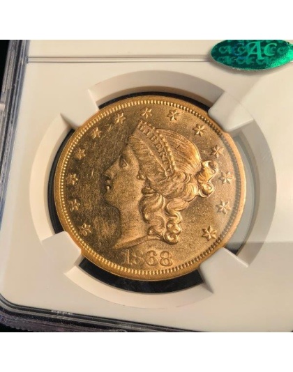 1868 $20 Liberty AU58 CAC NGC