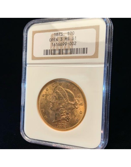 1873 $20 Liberty MS61 Open 3 NGC