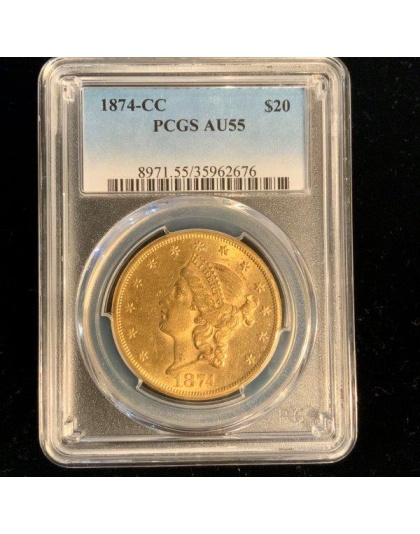 1874-CC $20 Liberty AU55 PCGS