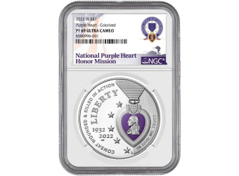 2022 W $1 Colorized Purple Heart Hall of Honor Coin PR69