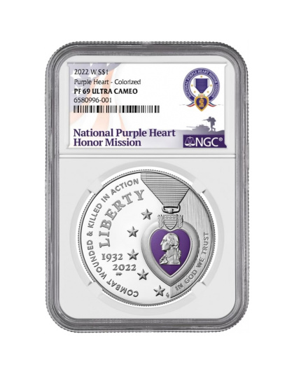2022 W $1 Colorized Purple Heart Hall of Honor Coin PR69