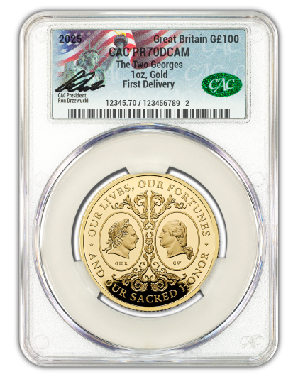 2025 Great Britain 1 oz Gold Two Georges CAC Ron Drzewucki Signature PR70