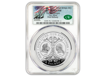 2025 Great Britain 1 oz Silver Two Georges CAC Ron Drzewucki Signature PR70