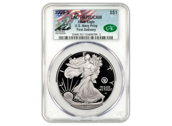 2025-S 1 OZ AMERICAN SILVER EAGLE W/ NAVY PRIVY CACG PR70