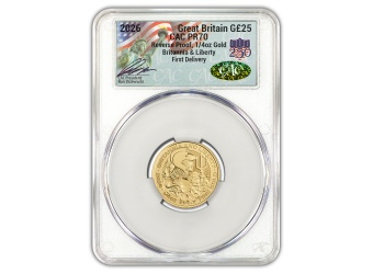 2026 Great Britain 1/4 oz Gold Britannia &amp; Liberty CAC Reverse PR70
