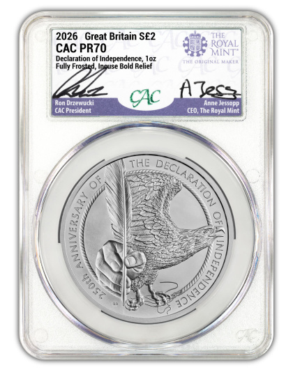 2026 1 oz Great Britain Declaration of Independence Silver Struck on the Day CACG 70