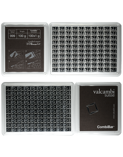 100 Gram Silver Combi Bar Valcambi 100 x 1