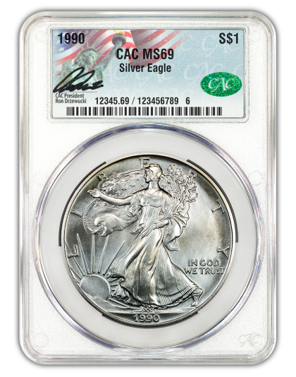 1990 1 oz American Silver Eagle CACG MS69