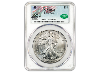 1991 1 oz American Silver Eagle CACG MS69