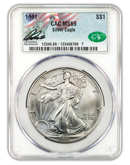 1991 1 oz American Silver Eagle CACG MS69