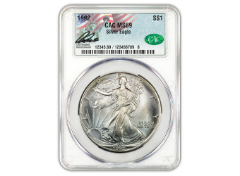 1992 1 oz American Silver Eagle CACG MS69