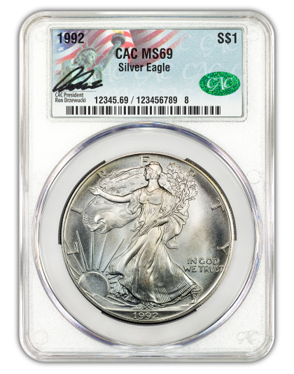 1992 1 oz American Silver Eagle CACG MS69