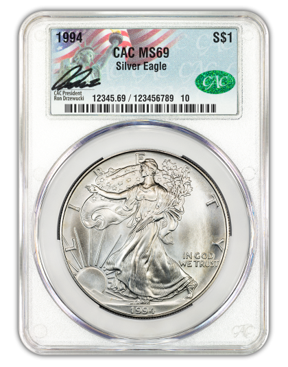 1994 1 oz American Silver Eagle CACG MS69