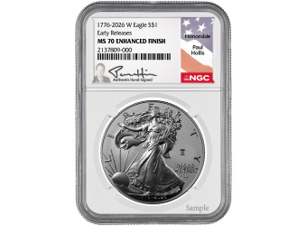 1776-2026-W 1 oz American Silver Eagle Enhanced Finish Liberty Bell Privy U.S. Mint Director Paul Hollis Signed NGC MS70