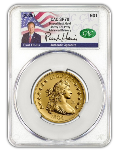 (2026) 1804 1 oz Draped Bust Gold Dollar Liberty Bell Privy AD Paul Hollis Signed