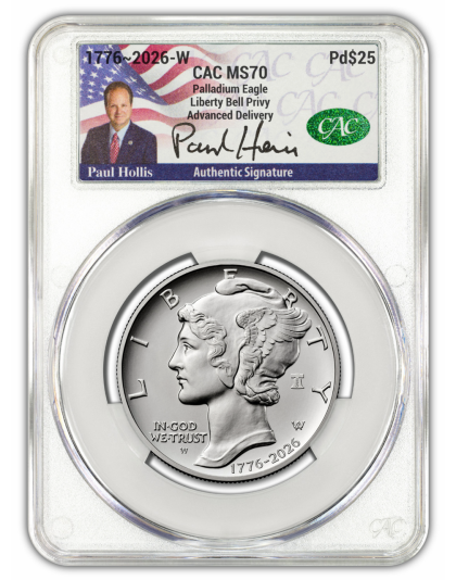 2026-W  1 oz American Palladium Eagle Dual Date Paul Hollis Signed CACG MS70